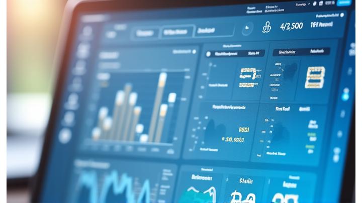 Modernes Finanz-Dashboard mit Grafiken und wichtigen Kennzahlen auf einem Bildschirm.