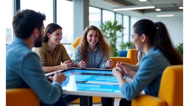 Gruppe von Start-up-Mitarbeitern, spielerisches Onboarding-Programm