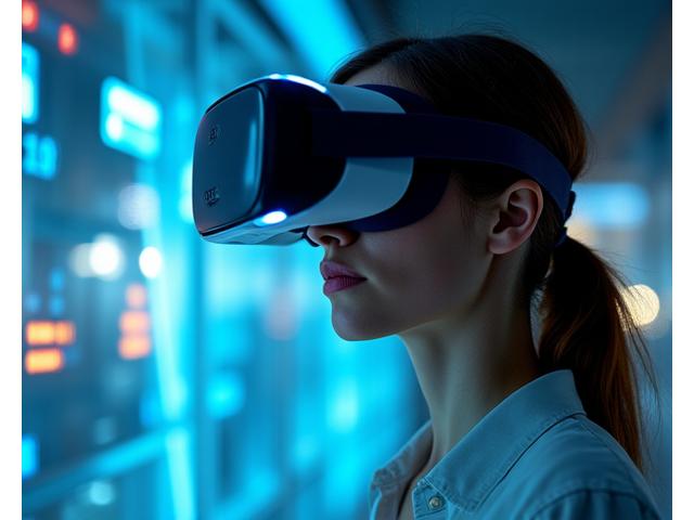 Person mit VR-Headset in einer interaktiven virtuellen Lernumgebung
